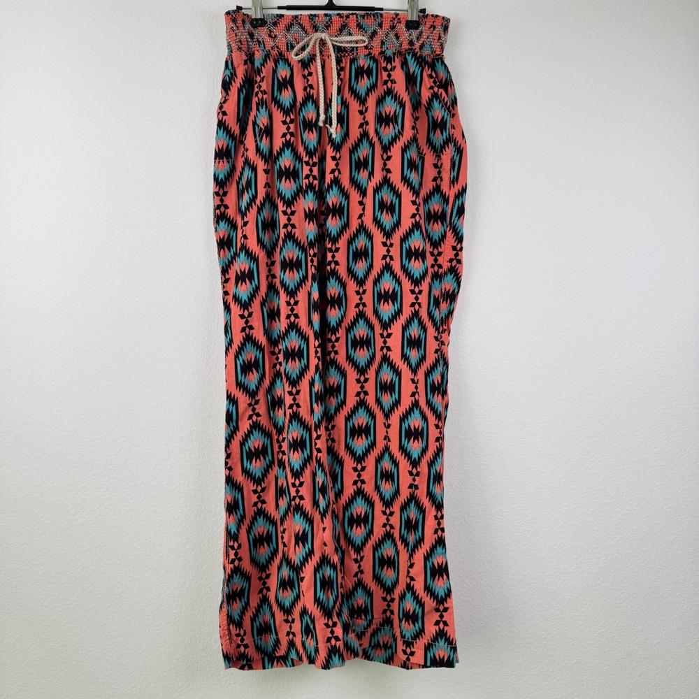 Kiss & Cry Linen Blend Pants Women XL Southwestern Geometric Print Excellent
